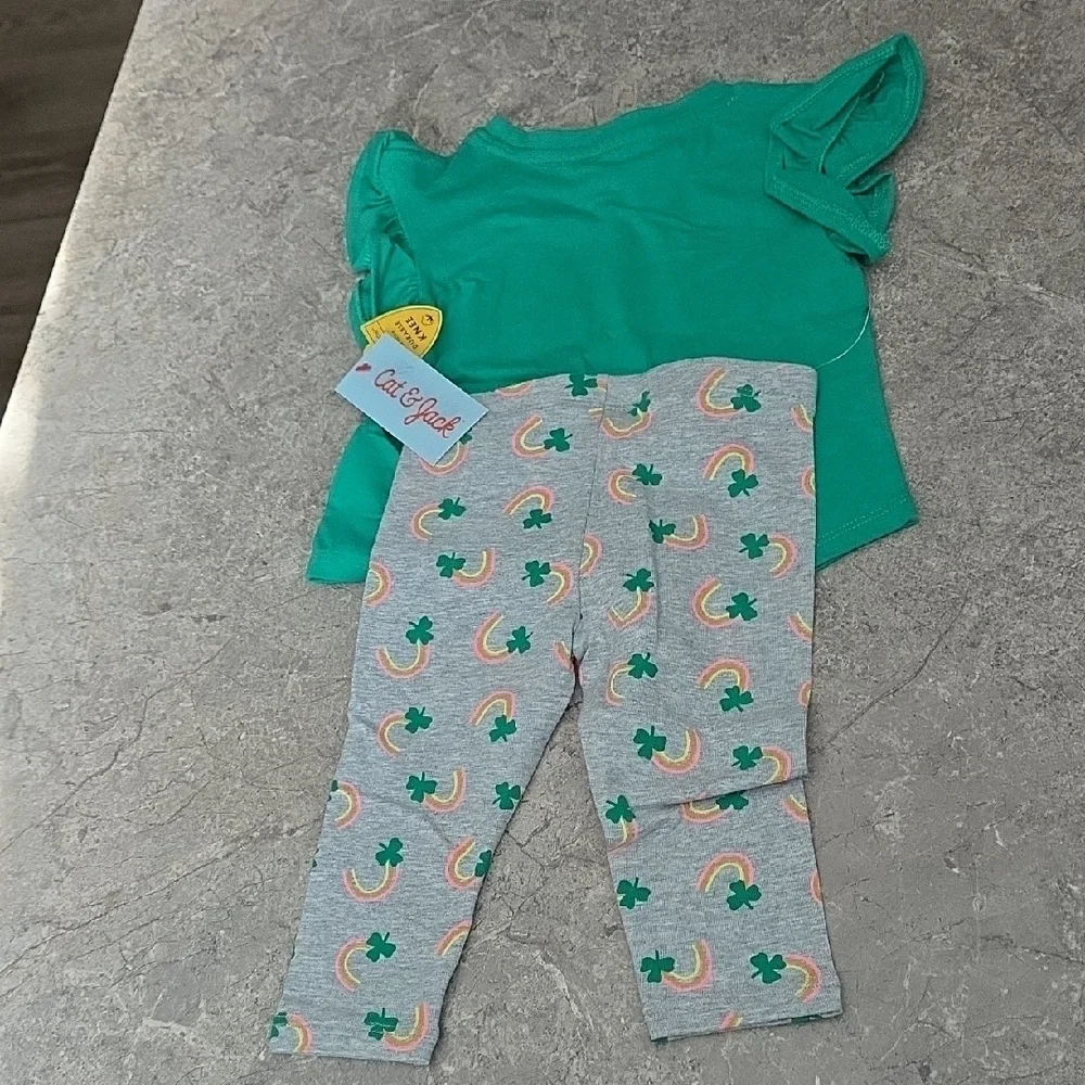 (J66) Cat & Jack Green St Patrick's Day Kids Matching Set 12 Mths